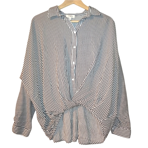 Umgee Tops - Umgee Striped Twist Front Hi Lo Long Sleeve Blouse